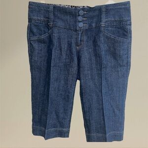 One 5 One Bermuda Knee 13” Shorts 3 Button Front Dark Stretch Denim Chambray